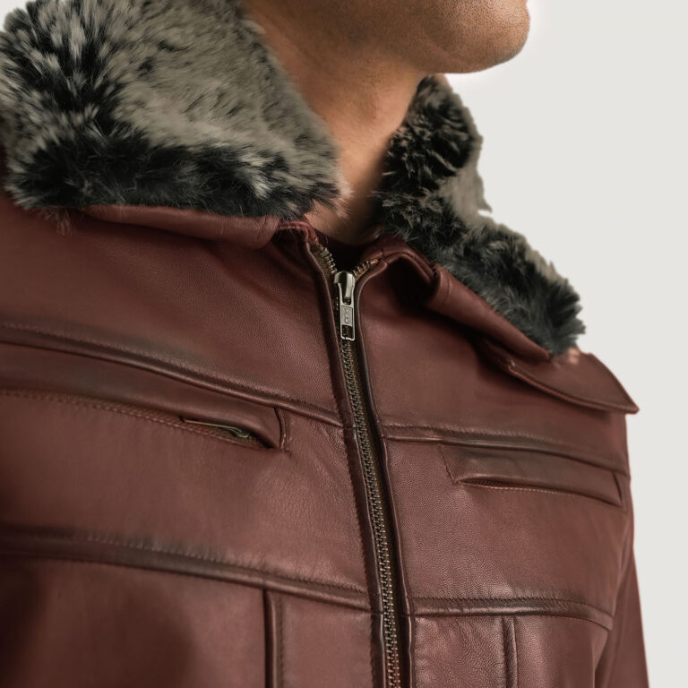 Mens Evan Hart Fur Brown Leather Jacket Close-Up-9-1701087214457